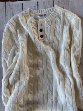 H2H Men's Cream Cable Knit Crewneck Sweater